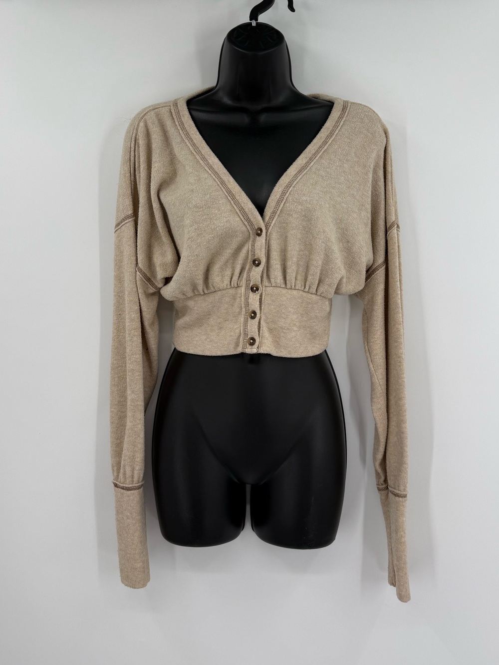 Urban Outfitters Farley Button Front Crop Sweater | Oatmeal | Small